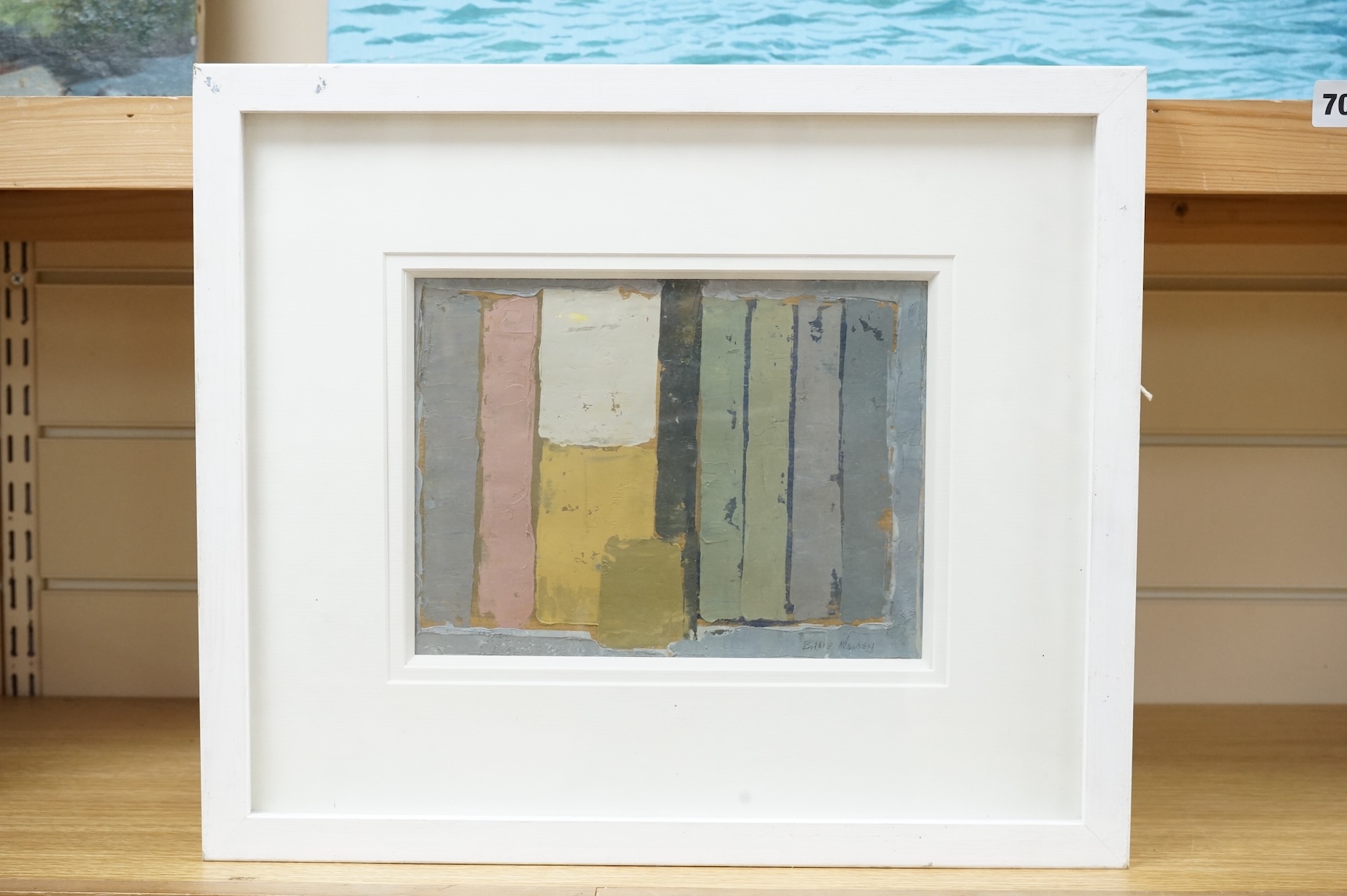 Billie Newey (contemporary), untitled abstract composition, Geometric shapes, signed, impasto oil on board, 17 x 24cm